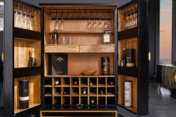 Riess-Ambiente Goldene Möbel|Highboards > Handgearbeiteter Barschrank GOLDEN SUNSET 140cm schwarz gold Mangoholz massiv