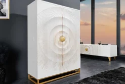 Riess-Ambiente Mehr...|Massivholzschränke > Handgearbeiteter Barschrank GOLDEN SUNSET 140cm weiß gold Mangoholz massiv