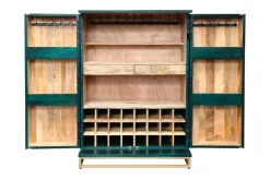 Riess-Ambiente Mehr...|Massivholzschränke > Handgearbeiteter Barschrank GOLDEN SUNSET 140cm türkis Mangoholz massiv