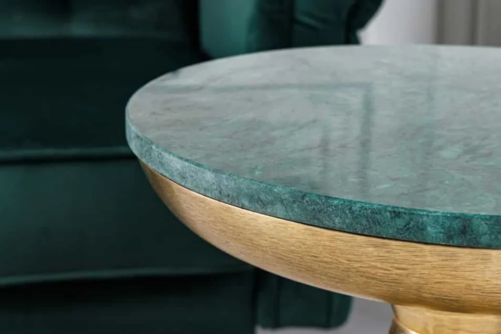 Riess-Ambiente Beistelltische|Goldene Möbel > Handgearbeiteter Beistelltisch ELEMENTS 60cm gold grün Marmor rund