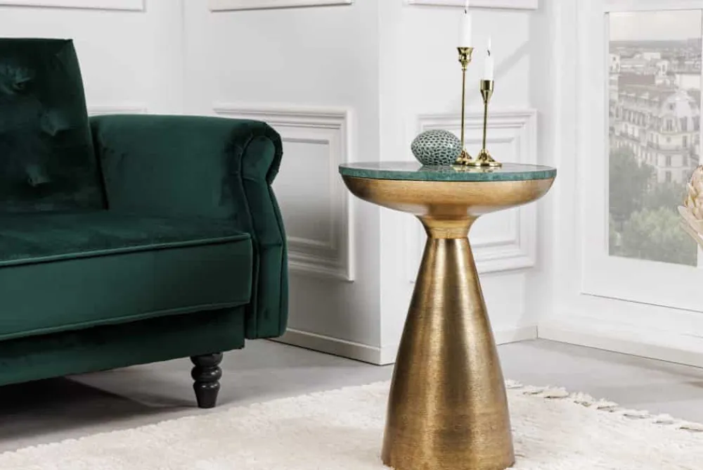 Riess-Ambiente Beistelltische|Goldene Möbel > Handgearbeiteter Beistelltisch ELEMENTS 60cm gold grün Marmor rund