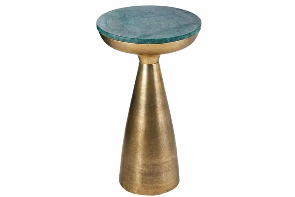 Riess-Ambiente Beistelltische|Goldene Möbel > Handgearbeiteter Beistelltisch ELEMENTS 55cm gold grün Marmor rund