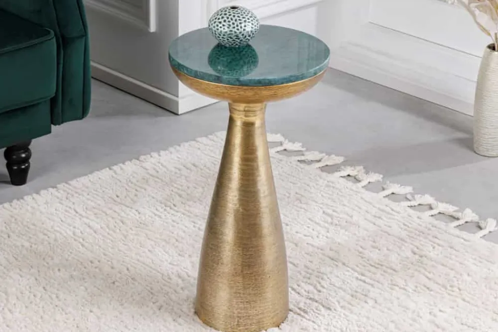 Riess-Ambiente Beistelltische|Goldene Möbel > Handgearbeiteter Beistelltisch ELEMENTS 55cm gold grün Marmor rund