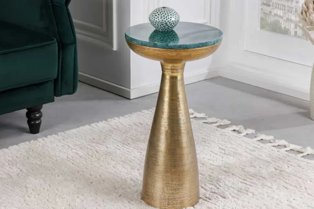 Riess-Ambiente Beistelltische|Goldene Möbel > Handgearbeiteter Beistelltisch ELEMENTS 55cm gold grün Marmor rund