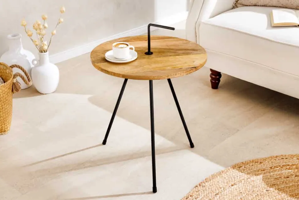 Riess-Ambiente Beistelltische > Handgearbeiteter Beistelltisch SIMPLY CLEVER 60cm natur Mangoholz mit Griff