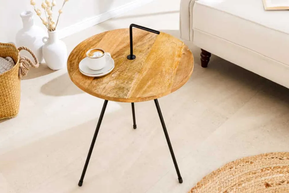 Riess-Ambiente Beistelltische > Handgearbeiteter Beistelltisch SIMPLY CLEVER 60cm natur Mangoholz mit Griff