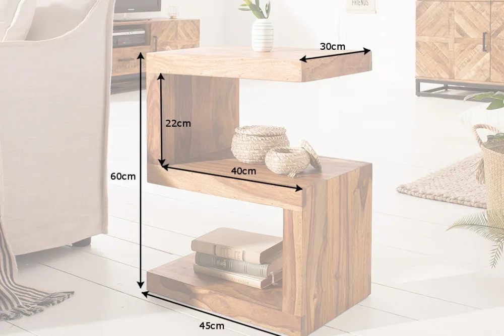 Riess-Ambiente Beistelltische|Mehr... > Handgearbeiteter Beistelltisch S 60cm braun Sheesham Massivholz stone finish Ablage
