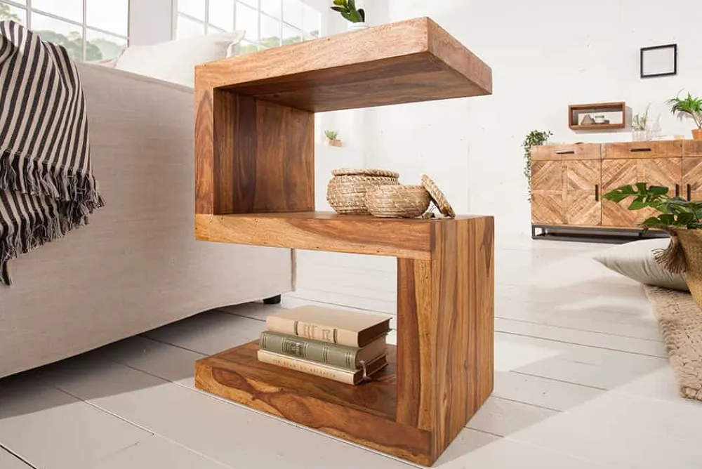 Riess-Ambiente Beistelltische|Mehr... > Handgearbeiteter Beistelltisch S 60cm braun Sheesham Massivholz stone finish Ablage