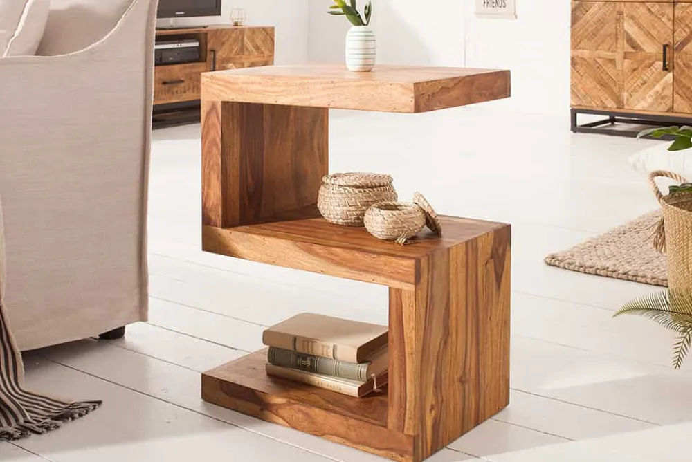 Riess-Ambiente Beistelltische|Mehr... > Handgearbeiteter Beistelltisch S 60cm braun Sheesham Massivholz stone finish Ablage
