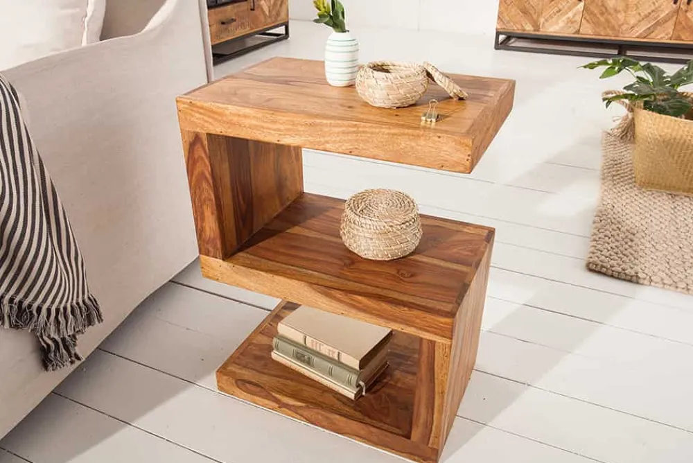 Riess-Ambiente Beistelltische|Mehr... > Handgearbeiteter Beistelltisch S 60cm braun Sheesham Massivholz stone finish Ablage