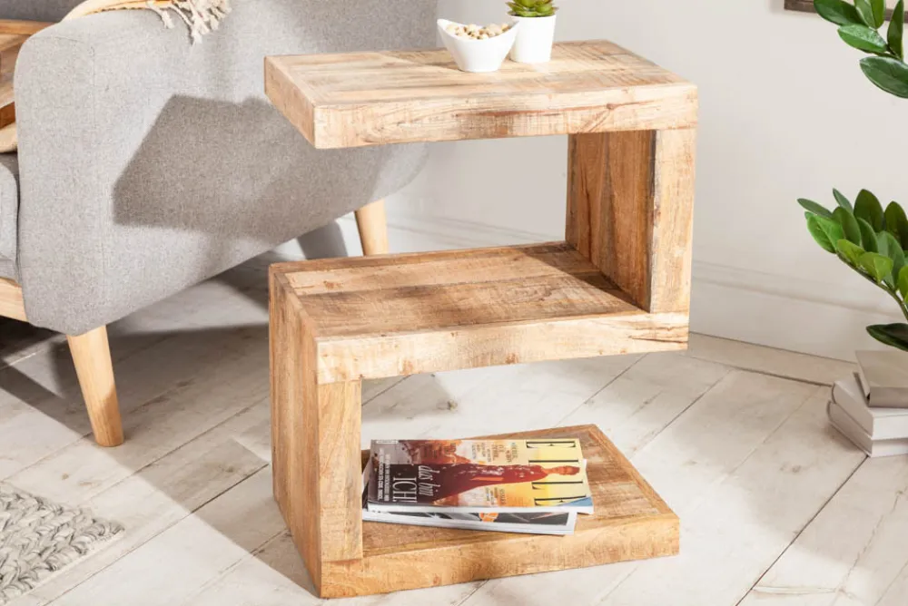 Riess-Ambiente Beistelltische|Mehr... > Handgearbeiteter Beistelltisch S 60cm Mango Massivholz mit Ablage variabel stellbar