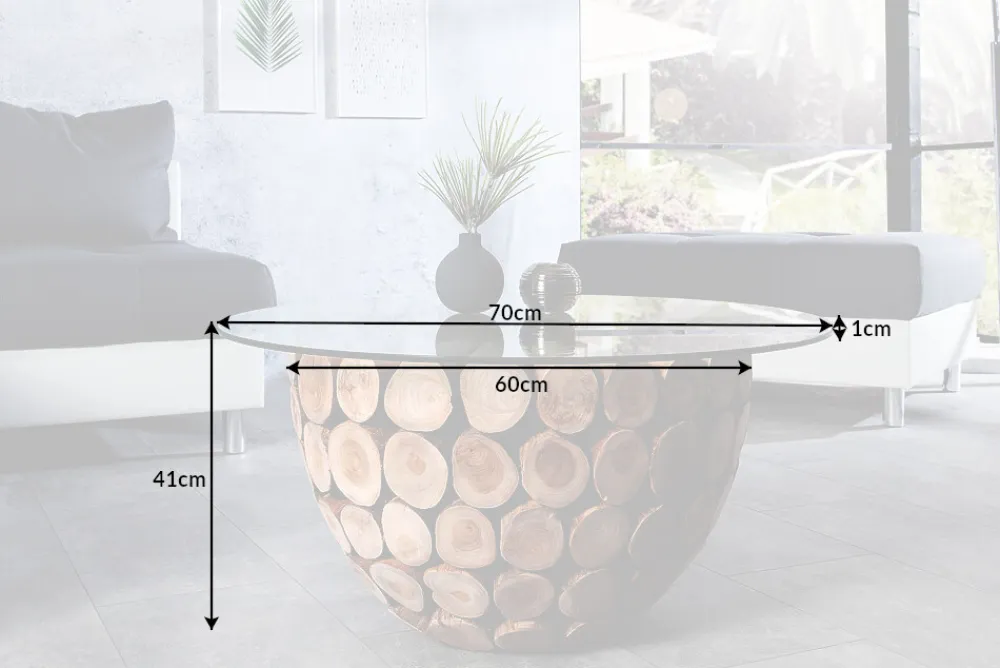 Riess-Ambiente Mehr...|Couchtische > Handgearbeiteter Couchtisch PURE NATURE 70cm Teak Massivholz rund mit Glasplatte