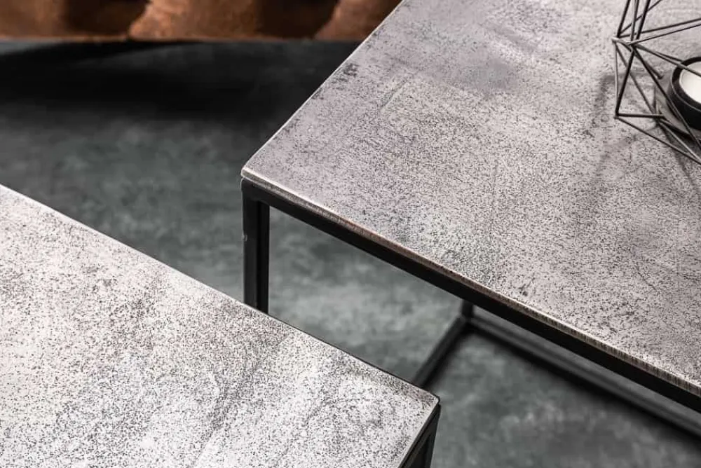 Riess-Ambiente Beistelltische|Couchtische & Truhen > Handgearbeitetes Beistelltisch 2er Set ELEMENTS 40cm silber schwarz Couchtisch