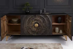 Riess-Ambiente Mehr...|Goldene Möbel > Handgearbeitetes Sideboard GOLDEN SUNSET 180cm schwarz mit 3D Schnitzereien gold Mangoholz Metallbeine