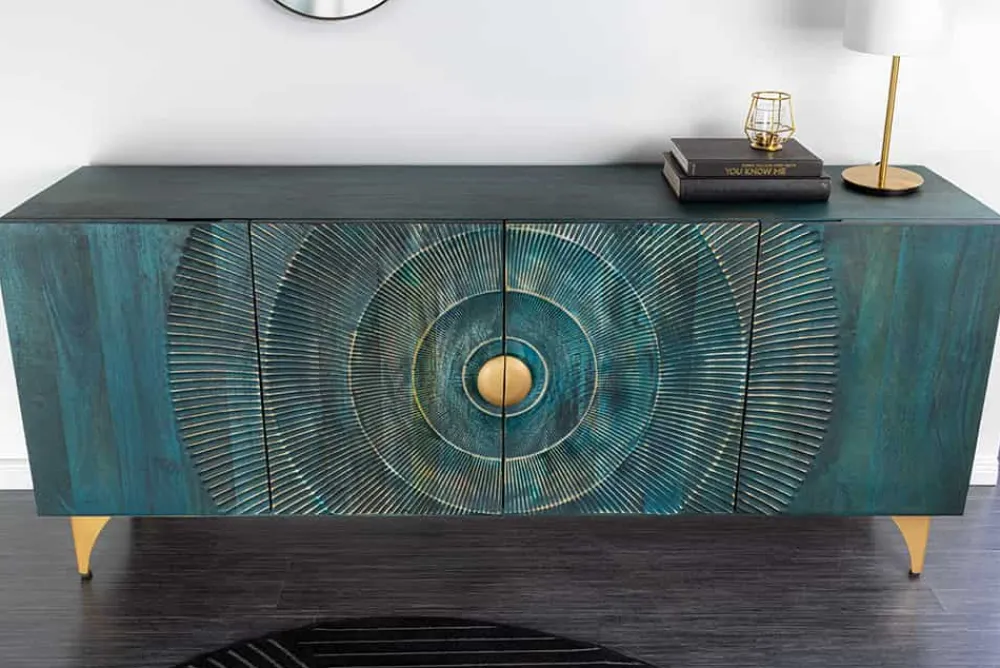 Riess-Ambiente Mehr...|Goldene Möbel > Handgearbeitetes Sideboard GOLDEN SUNSET 180cm türkis gold Mangoholz Metallbeine