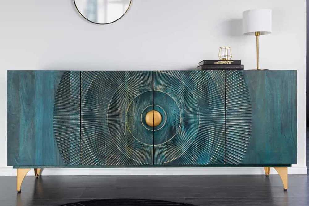 Riess-Ambiente Mehr...|Goldene Möbel > Handgearbeitetes Sideboard GOLDEN SUNSET 180cm türkis gold Mangoholz Metallbeine