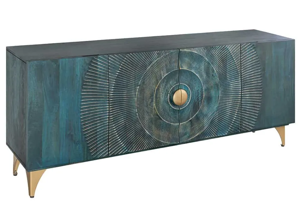 Riess-Ambiente Mehr...|Goldene Möbel > Handgearbeitetes Sideboard GOLDEN SUNSET 180cm türkis gold Mangoholz Metallbeine
