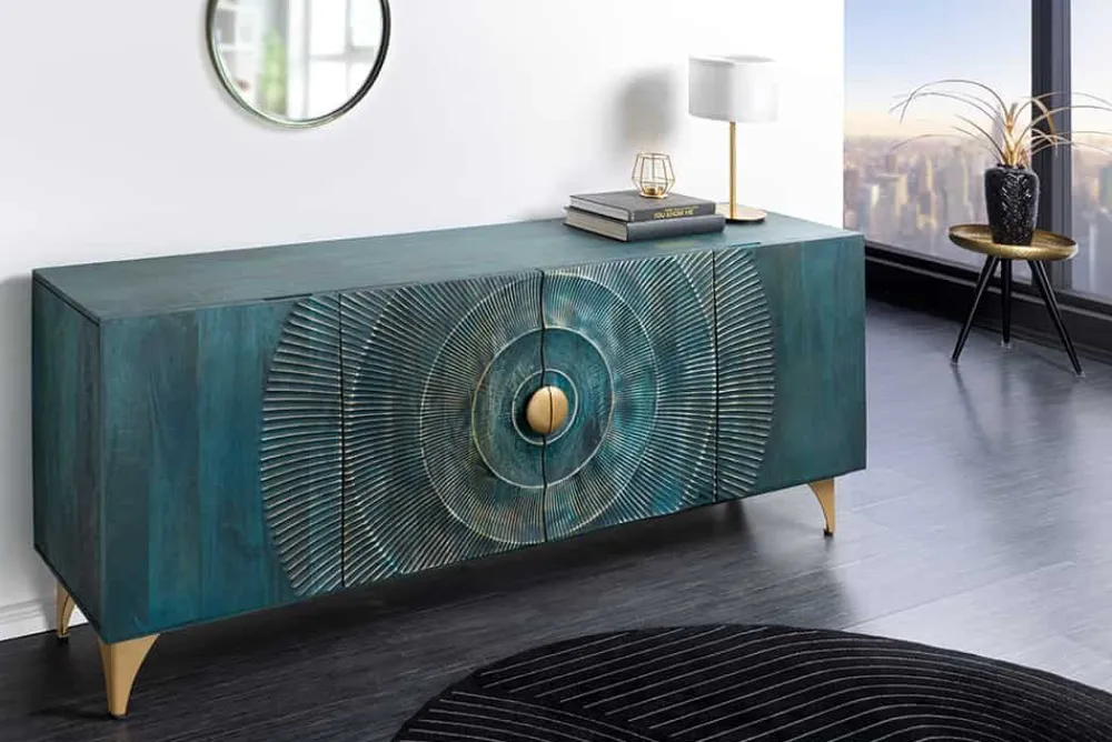 Riess-Ambiente Mehr...|Goldene Möbel > Handgearbeitetes Sideboard GOLDEN SUNSET 180cm türkis gold Mangoholz Metallbeine