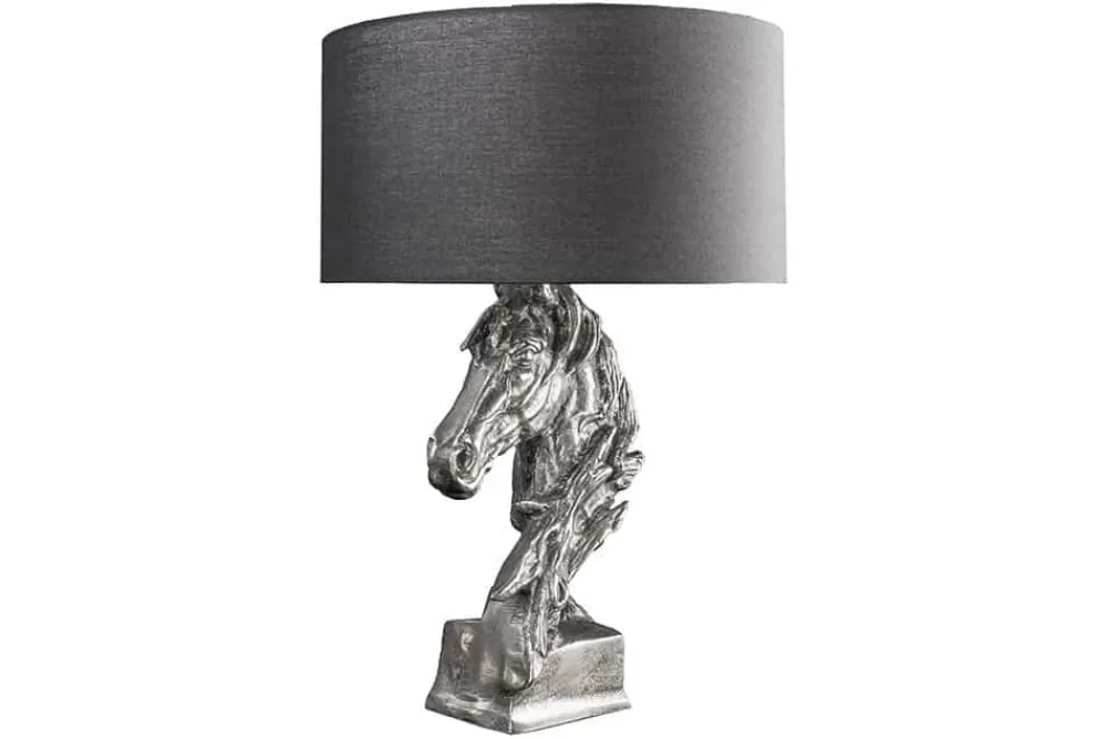 Riess-Ambiente Tischlampen > Handgearbeitete Tischlampe CABALLO 60cm silber schwarz Metall Baumwolle Pferde-Skulptur