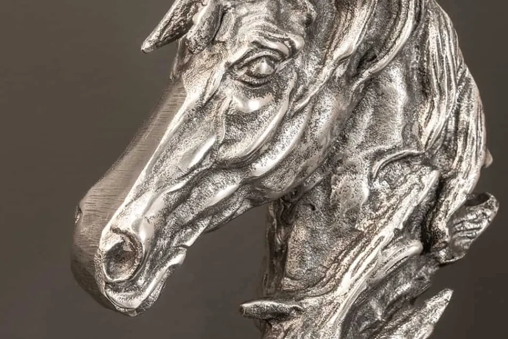 Riess-Ambiente Tischlampen > Handgearbeitete Tischlampe CABALLO 60cm silber schwarz Metall Baumwolle Pferde-Skulptur