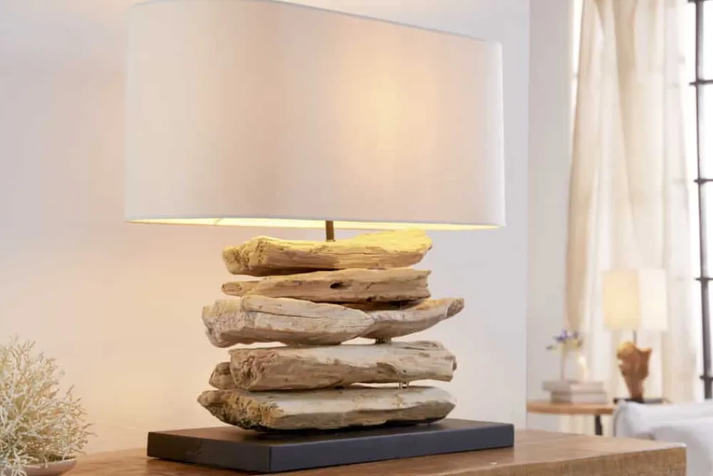 Riess-Ambiente Mehr...|Mehr... > Handgearbeitete Treibholz Lampe RIVERINE 55cm creme Leinenschirm Tischleuchte
