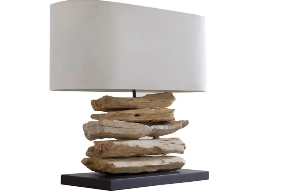 Riess-Ambiente Mehr...|Mehr... > Handgearbeitete Treibholz Lampe RIVERINE 55cm creme Leinenschirm Tischleuchte