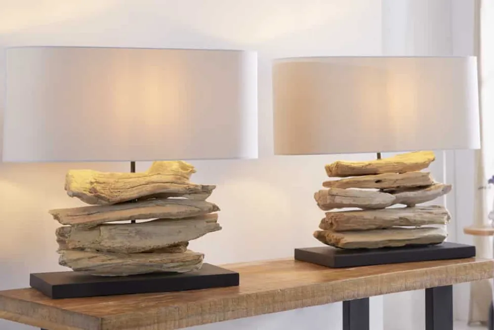 Riess-Ambiente Mehr...|Mehr... > Handgearbeitete Treibholz Lampe RIVERINE 55cm creme Leinenschirm Tischleuchte