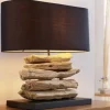 Riess-Ambiente Mehr...|Mehr... > Handgearbeitete Treibholz Lampe RIVERINE 55cm schwarz Leinenschirm Tischleuchte