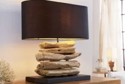 Riess-Ambiente Mehr...|Mehr... > Handgearbeitete Treibholz Lampe RIVERINE 55cm schwarz Leinenschirm Tischleuchte