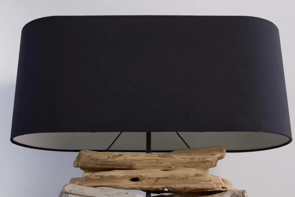 Riess-Ambiente Mehr...|Mehr... > Handgearbeitete Treibholz Lampe RIVERINE 55cm schwarz Leinenschirm Tischleuchte