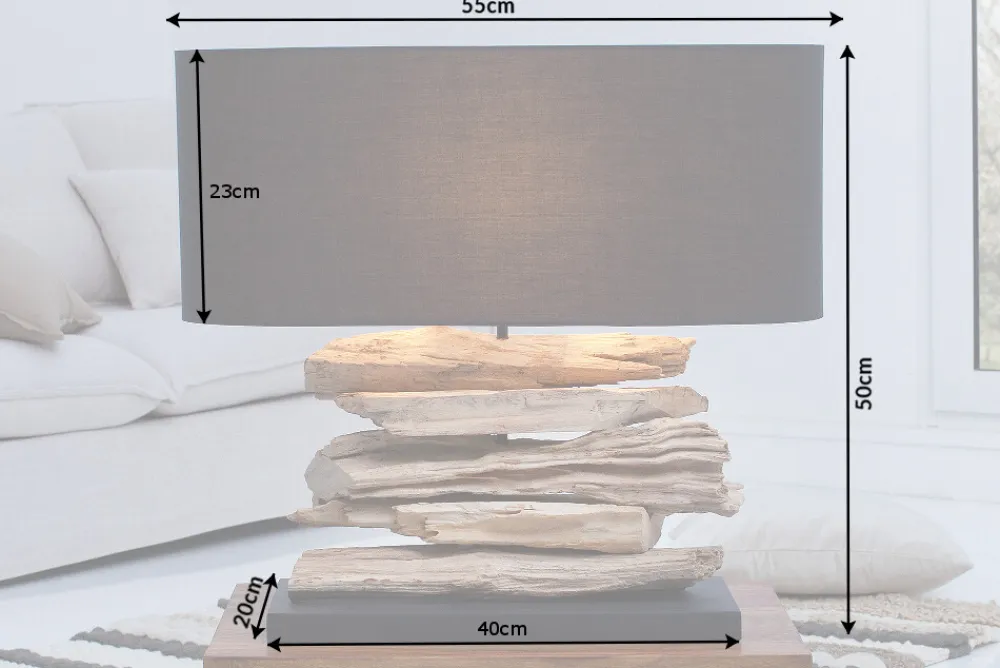 Riess-Ambiente Mehr...|Mehr... > Handgearbeitete Treibholz Lampe RIVERINE 55cm schwarz Leinenschirm Tischleuchte