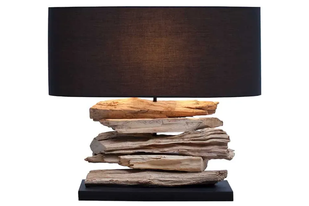 Riess-Ambiente Mehr...|Mehr... > Handgearbeitete Treibholz Lampe RIVERINE 55cm schwarz Leinenschirm Tischleuchte