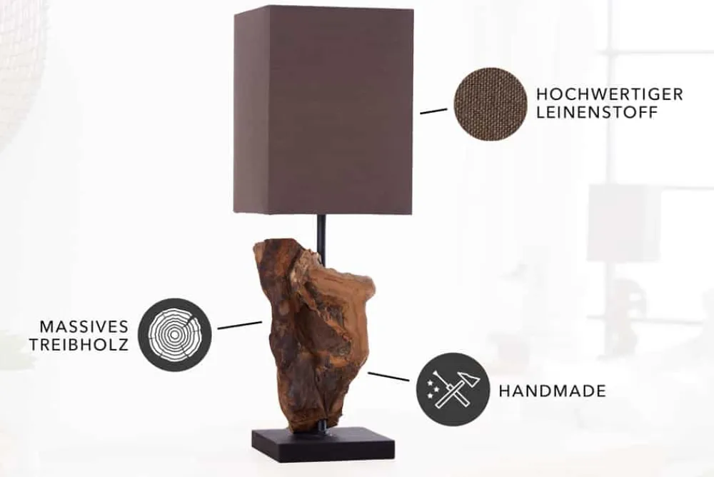 Riess-Ambiente Mehr...|Mehr... > Handgearbeitete Treibholz Tischlampe HYPNOTIC 45cm braun mit Leinenschirm