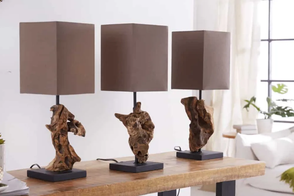 Riess-Ambiente Mehr...|Mehr... > Handgearbeitete Treibholz Tischlampe HYPNOTIC 45cm braun mit Leinenschirm