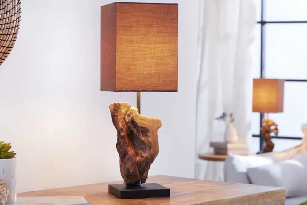 Riess-Ambiente Mehr...|Mehr... > Handgearbeitete Treibholz Tischlampe HYPNOTIC 45cm braun mit Leinenschirm
