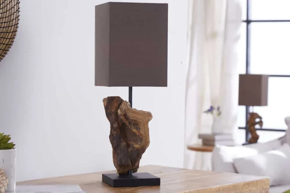 Riess-Ambiente Mehr...|Mehr... > Handgearbeitete Treibholz Tischlampe HYPNOTIC 45cm braun mit Leinenschirm