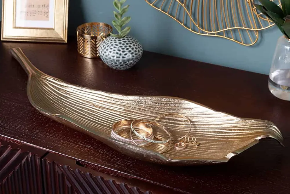 Riess-Ambiente Goldene Möbel|Schalen > Handgefertigte Deko Schale ABSTRACT LEAF 65cm gold Aluminium
