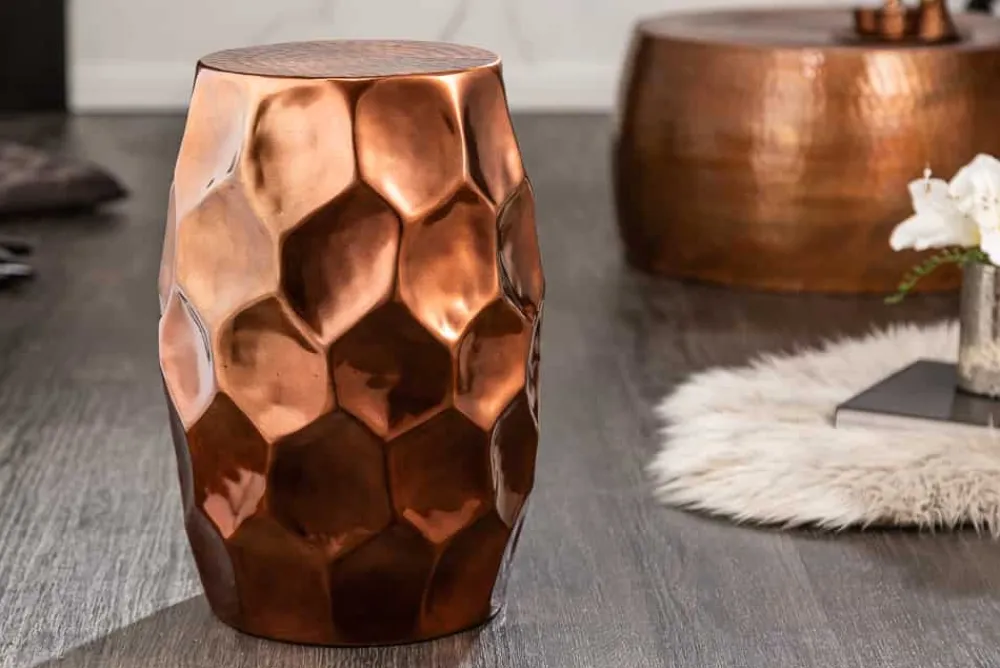 Riess-Ambiente Beistelltische > Handgefertigter Beistelltisch ORGANIC ORIENT 50cm kupfer Metall Hammerschlag Design Waben rund