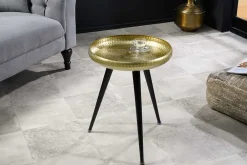 Riess-Ambiente Beistelltische|Goldene Möbel > Handgefertigter Beistelltisch ORIENT 55cm messing gold rund Metall Hammerschlag Design