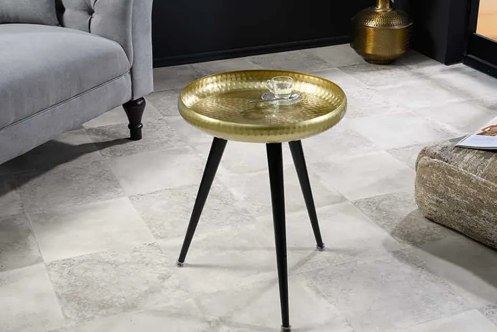 Riess-Ambiente Beistelltische|Goldene Möbel > Handgefertigter Beistelltisch ORIENT 55cm messing gold rund Metall Hammerschlag Design