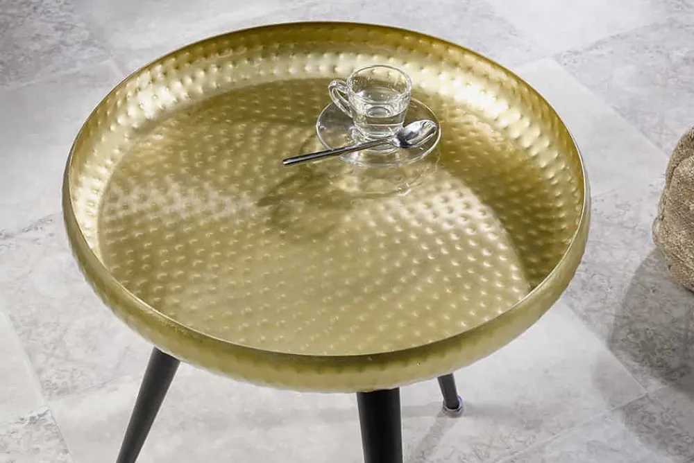 Riess-Ambiente Beistelltische|Goldene Möbel > Handgefertigter Beistelltisch ORIENT 55cm messing gold rund Metall Hammerschlag Design