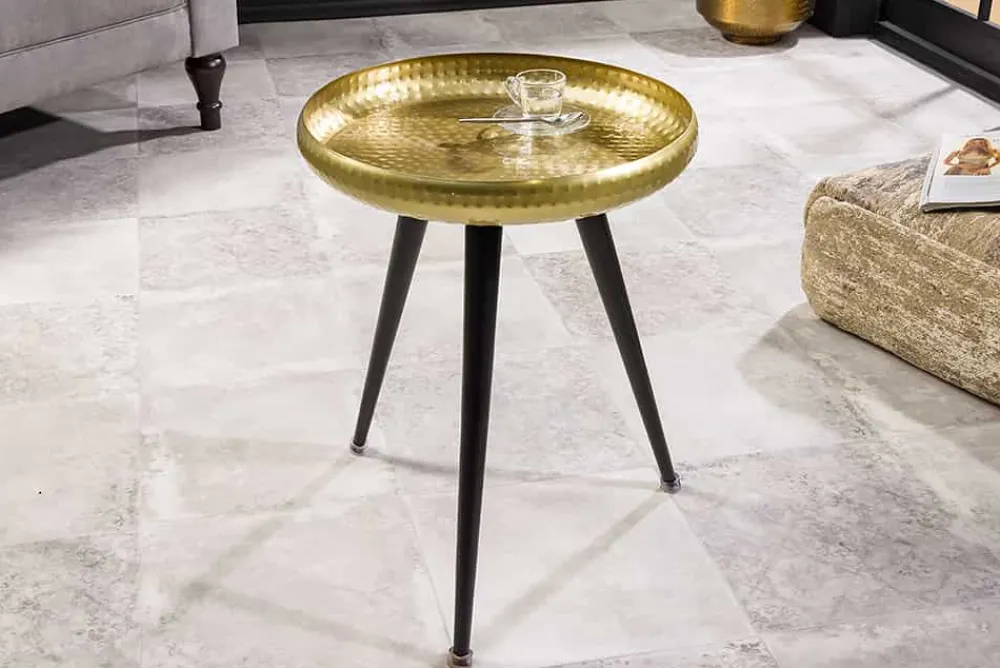 Riess-Ambiente Beistelltische|Goldene Möbel > Handgefertigter Beistelltisch ORIENT 55cm messing gold rund Metall Hammerschlag Design
