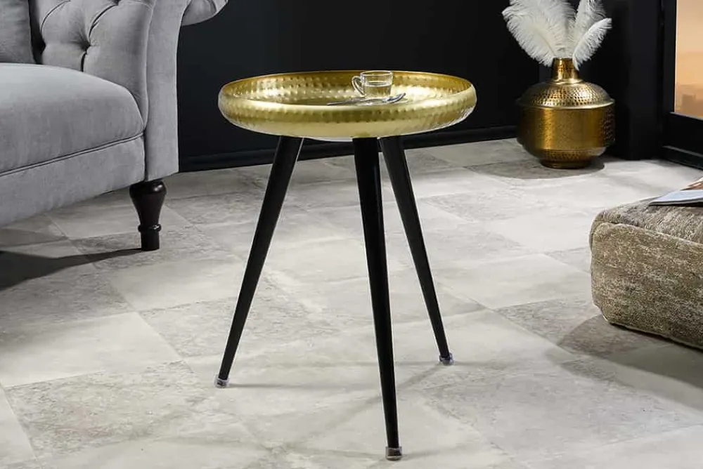 Riess-Ambiente Beistelltische|Goldene Möbel > Handgefertigter Beistelltisch ORIENT 55cm messing gold rund Metall Hammerschlag Design