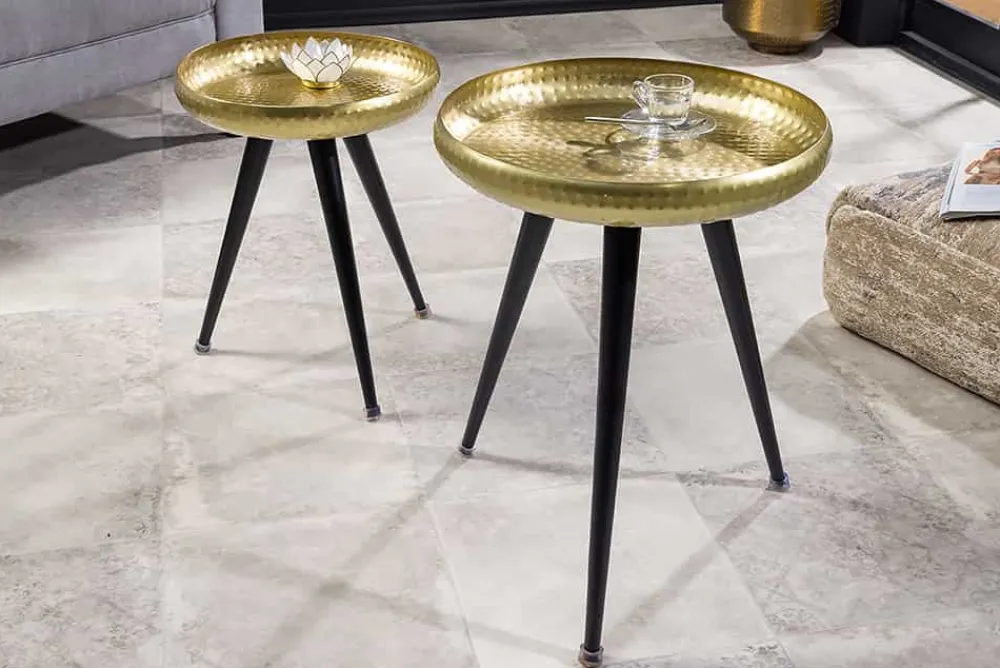 Riess-Ambiente Beistelltische|Goldene Möbel > Handgefertigter Beistelltisch ORIENT 55cm messing gold rund Metall Hammerschlag Design