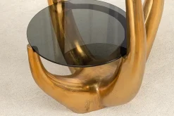 Riess-Ambiente Beistelltische|Goldene Möbel > Handgefertigter Beistelltisch LEVELS 50cm gold antik Schwarzglas schwarz Metall