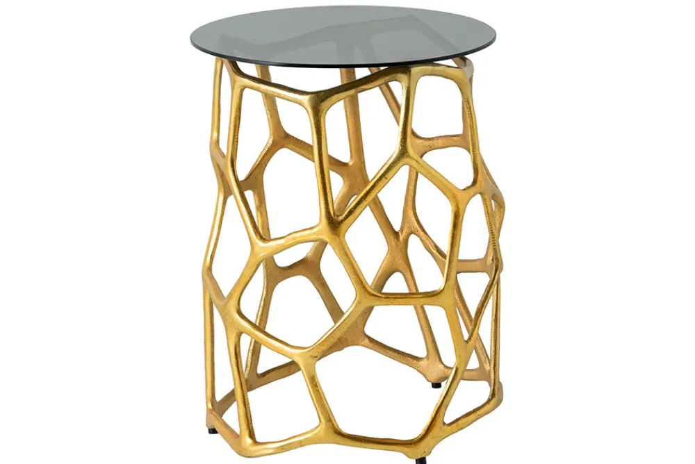 Riess-Ambiente Beistelltische|Goldene Möbel > Handgefertigter Beistelltisch LIQUID GEOMETRIE 50cm gold rund Metall Schwarzglas