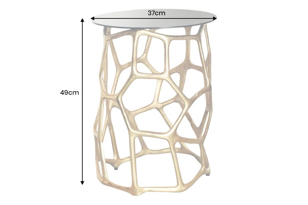 Riess-Ambiente Beistelltische|Goldene Möbel > Handgefertigter Beistelltisch LIQUID GEOMETRIE 50cm gold rund Metall Schwarzglas