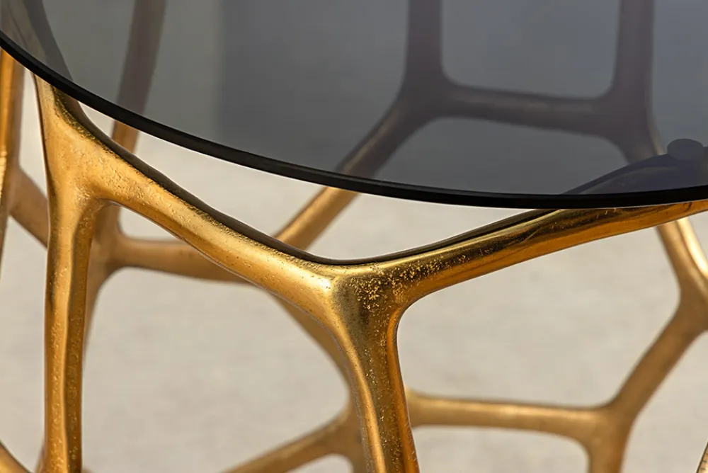 Riess-Ambiente Beistelltische|Goldene Möbel > Handgefertigter Beistelltisch LIQUID GEOMETRIE 50cm gold rund Metall Schwarzglas