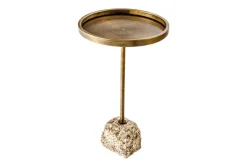 Riess-Ambiente Beistelltische|Goldene Möbel > Handgefertigter Beistelltisch TRAYFUL 60cm messing antik Eisen natur Marmorfuß