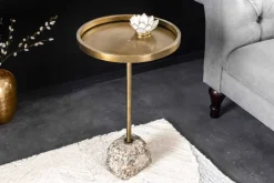 Riess-Ambiente Beistelltische|Goldene Möbel > Handgefertigter Beistelltisch TRAYFUL 60cm messing antik Eisen natur Marmorfuß